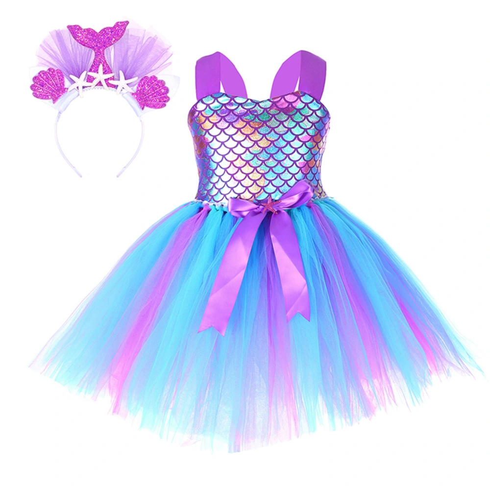 Little Girls Bubble Skirt, Mesh Splicing Slip Dress, Headwear 