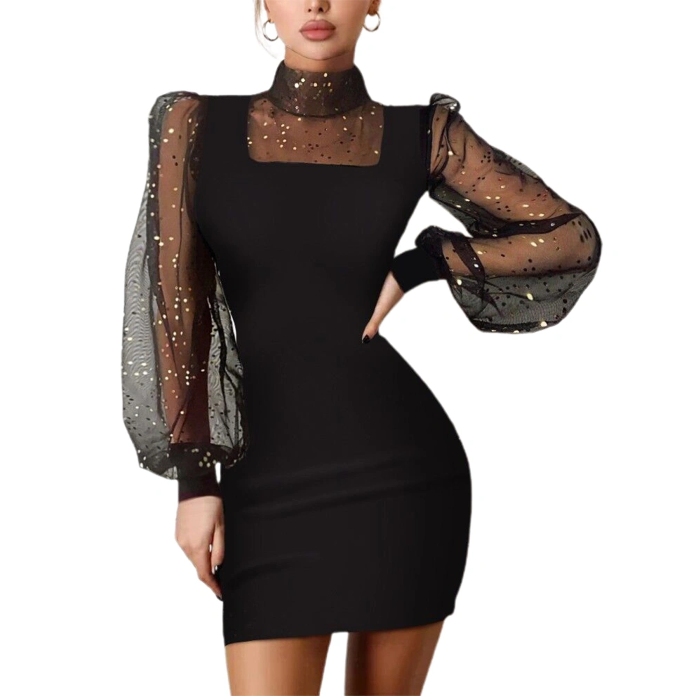 Women Bodycon Dress, Long Sleeve See-through Cocktail Party Dress