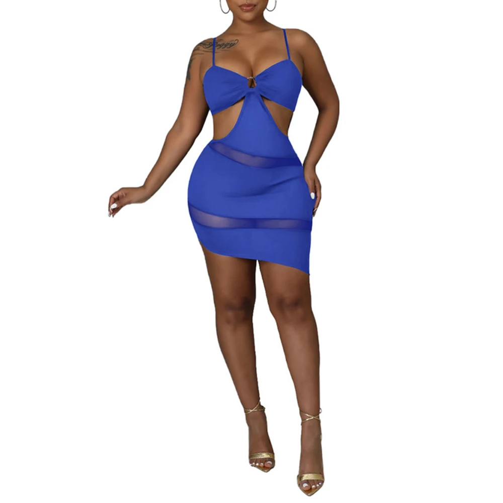 Women Wrapped Dress Sleeveless V Neck Mesh Party Tight Cutout Midi