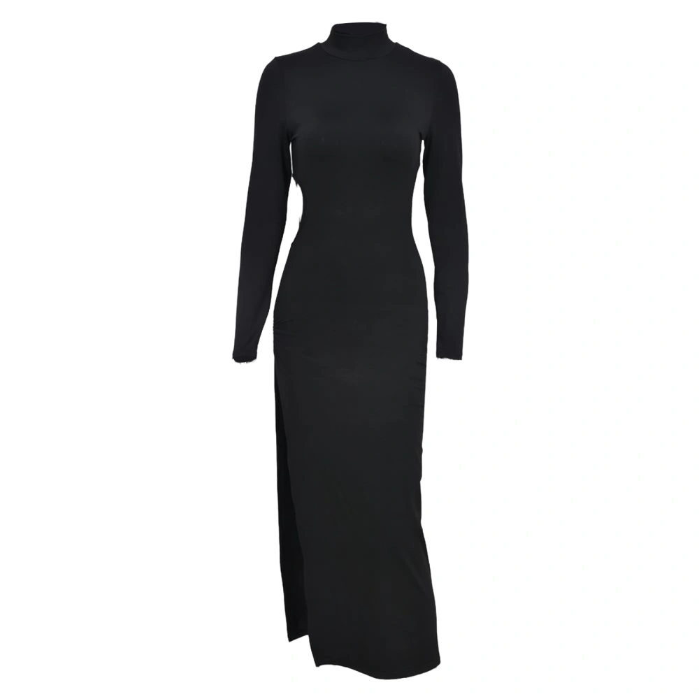 Women's High Split Long Dress Long Sleeve Mock Neck Evening Dress