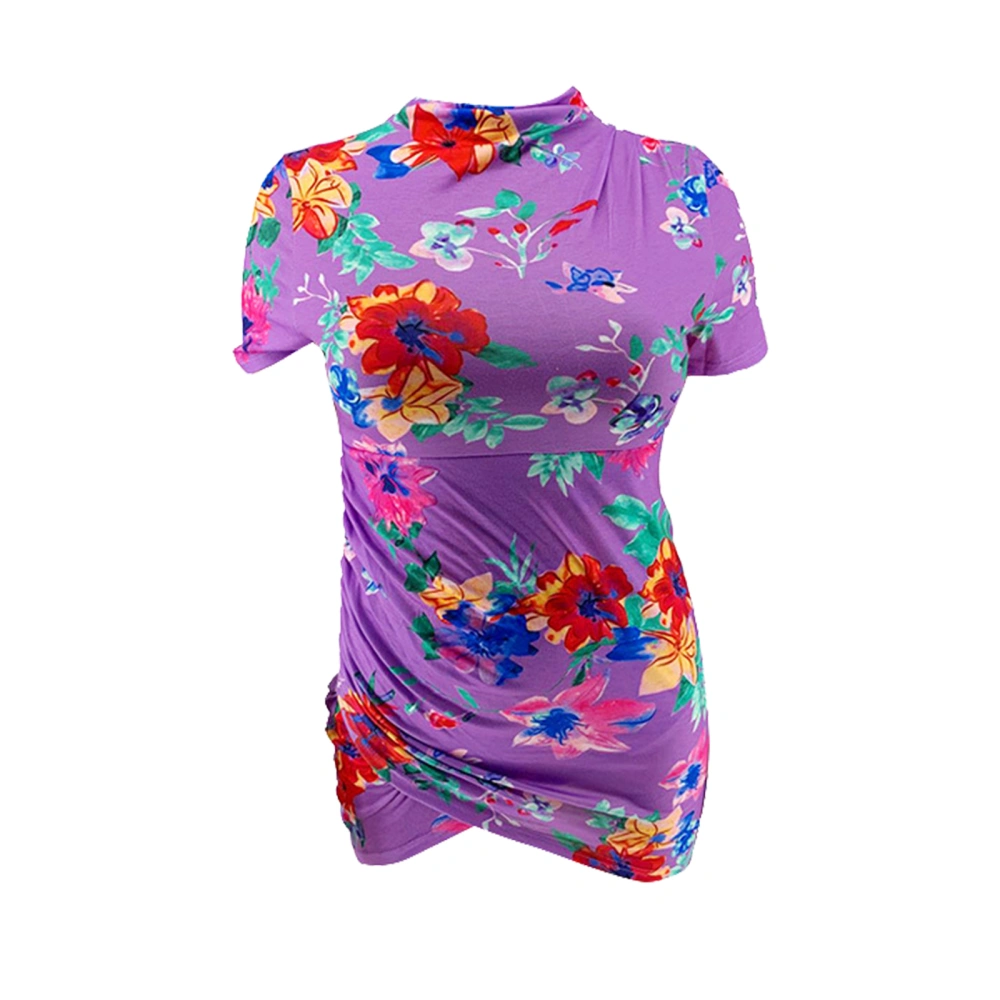 Women’s Short Sleeve Printing Round Neck Skinny plus Size Short Dress