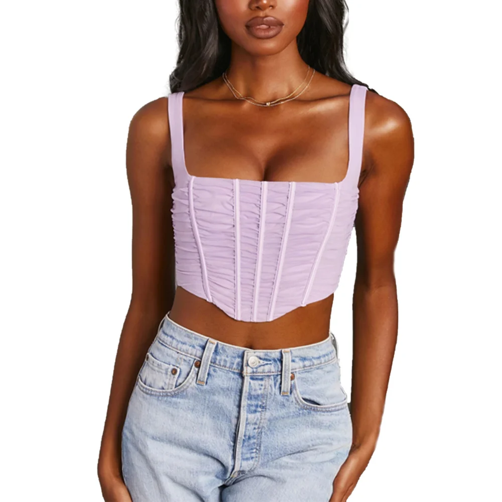 Ladies Sexy Crop Top, Stretch Mesh Sleeveless Short Camisole Slim Vest