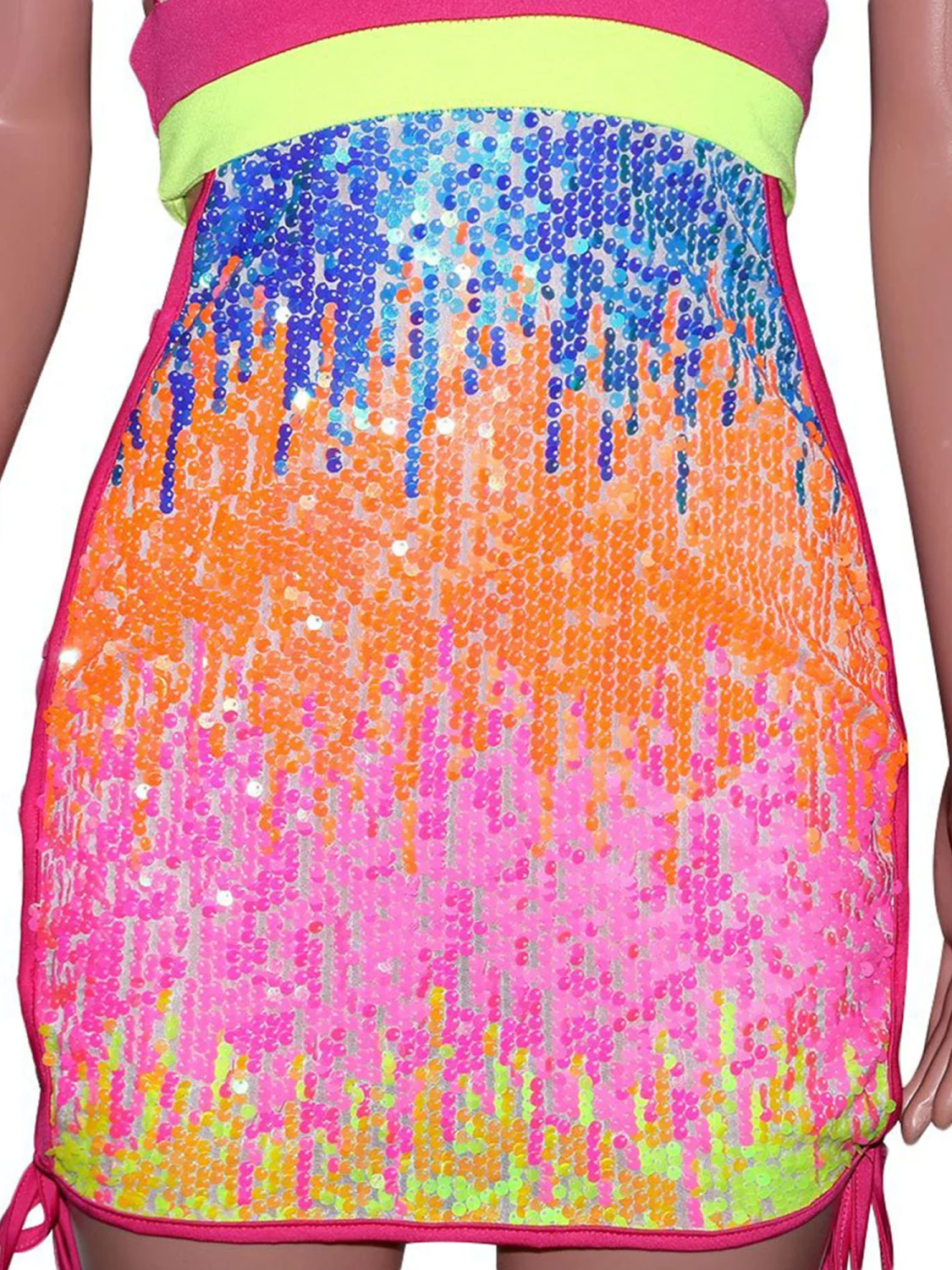 Women’s Contrast Color Sequin Hollow Halter Skinny Short Dress