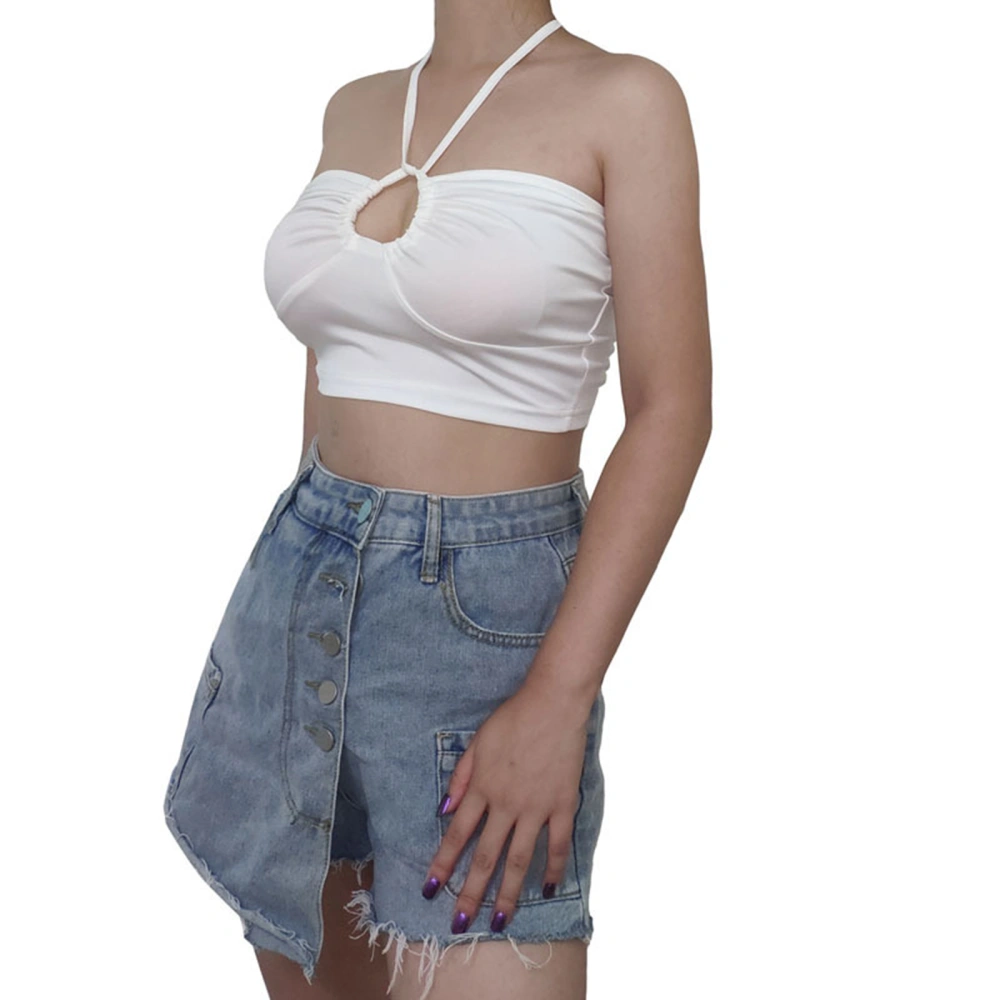 Women's Halter Tank Tops, Sleeveless Cutout Front Ruched Crop Tops