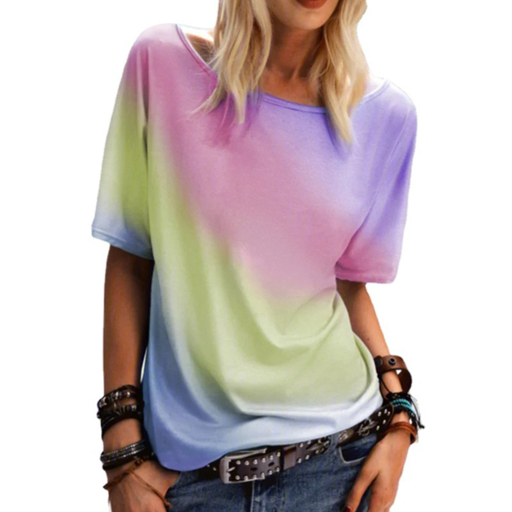 Women’s Summer Rainbow Printed Loose Pullover Short Sleeve T-shirt