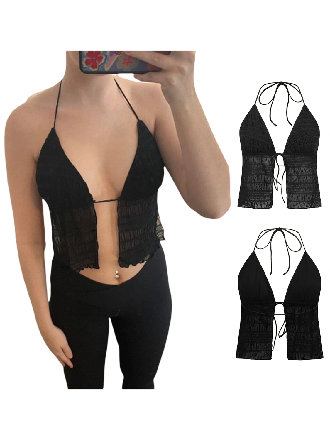 Women Halterneck Slit Tops Casual Summer Bandage Backless Crop Tops