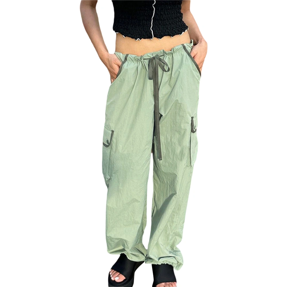 Women Cargo Pants, Low Waist Drawstring Loose Trousers with Pockets