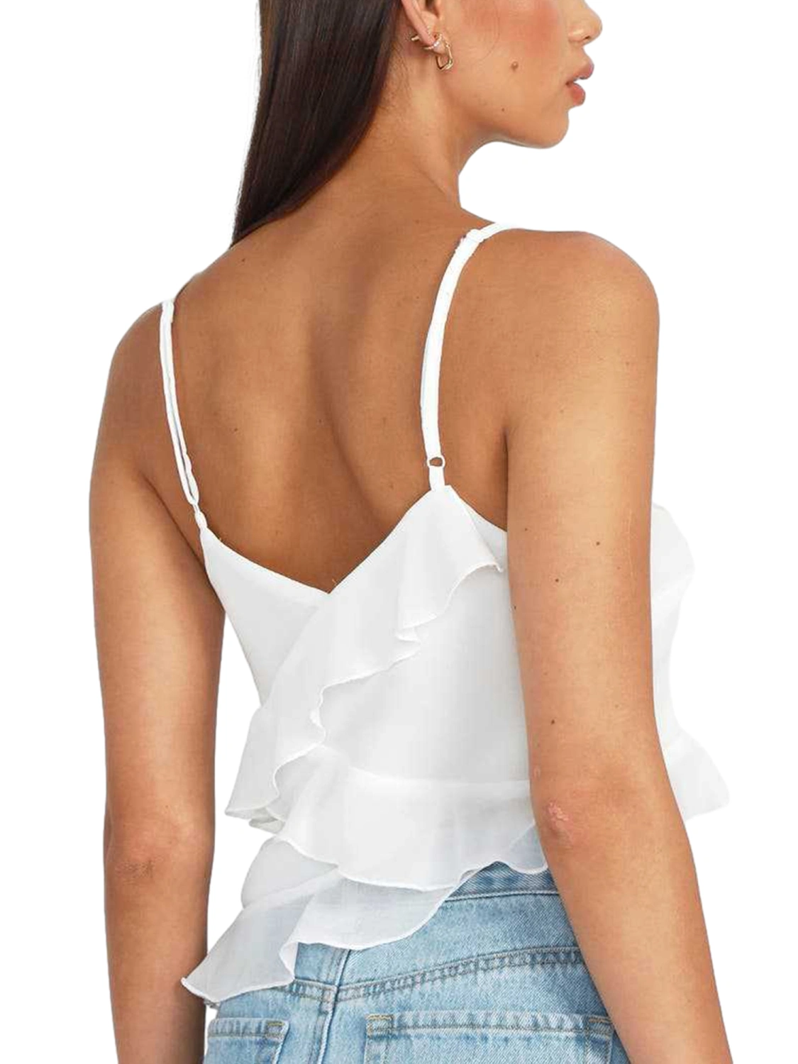 Women's Solid Color Ruffle Cami Tops Long Bodycon Skirt Sets