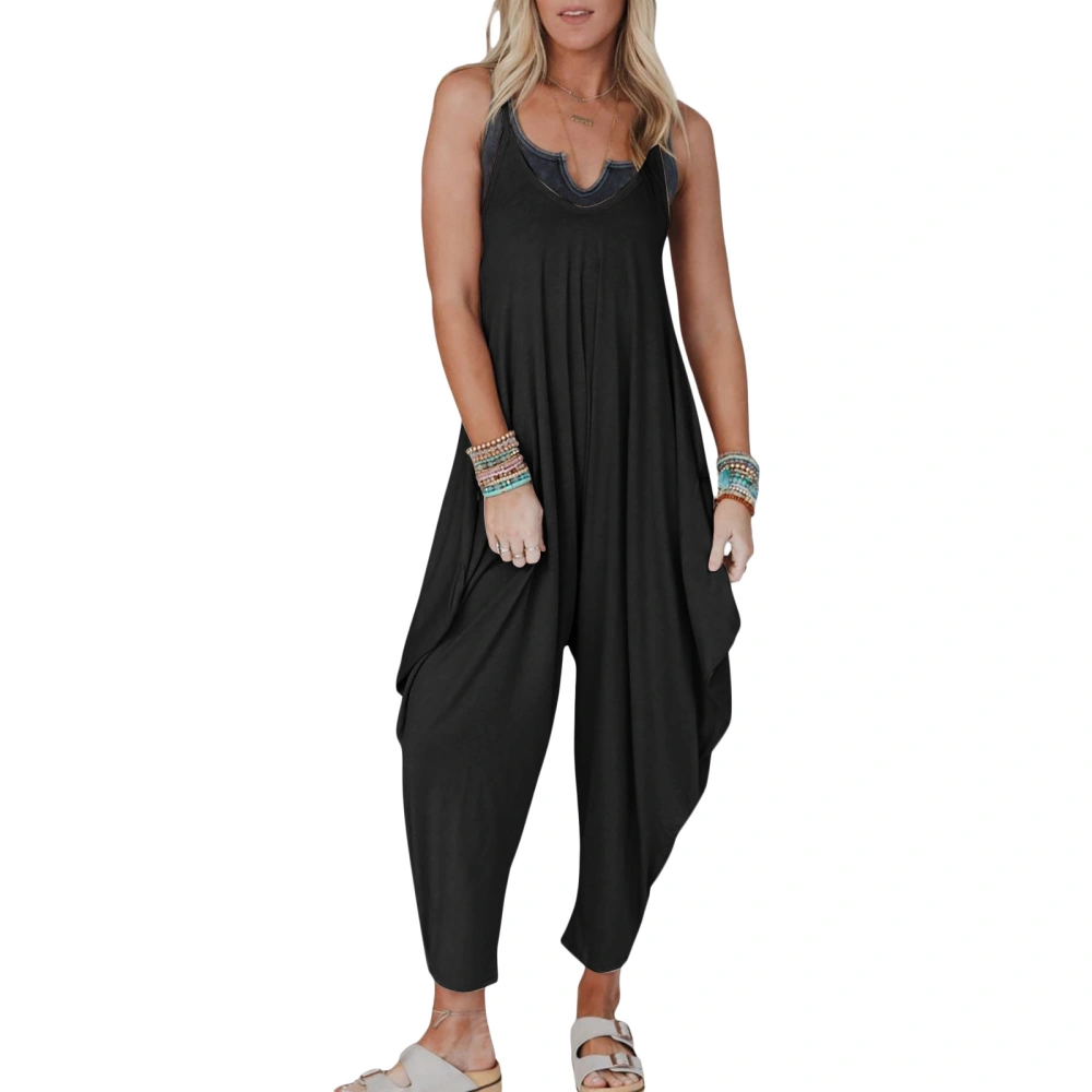 Women Jumpsuit, Sleeveless U Neck Backless Solid Loose Romper