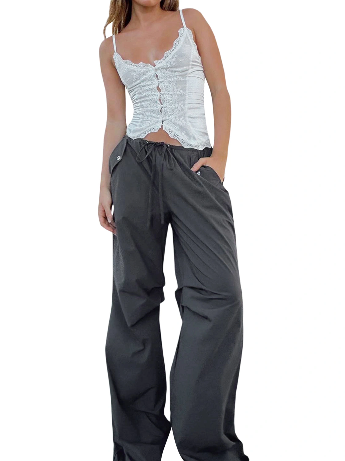 Women's Baggy Cargo Pants Drawstring Parachute Pants Streetwear