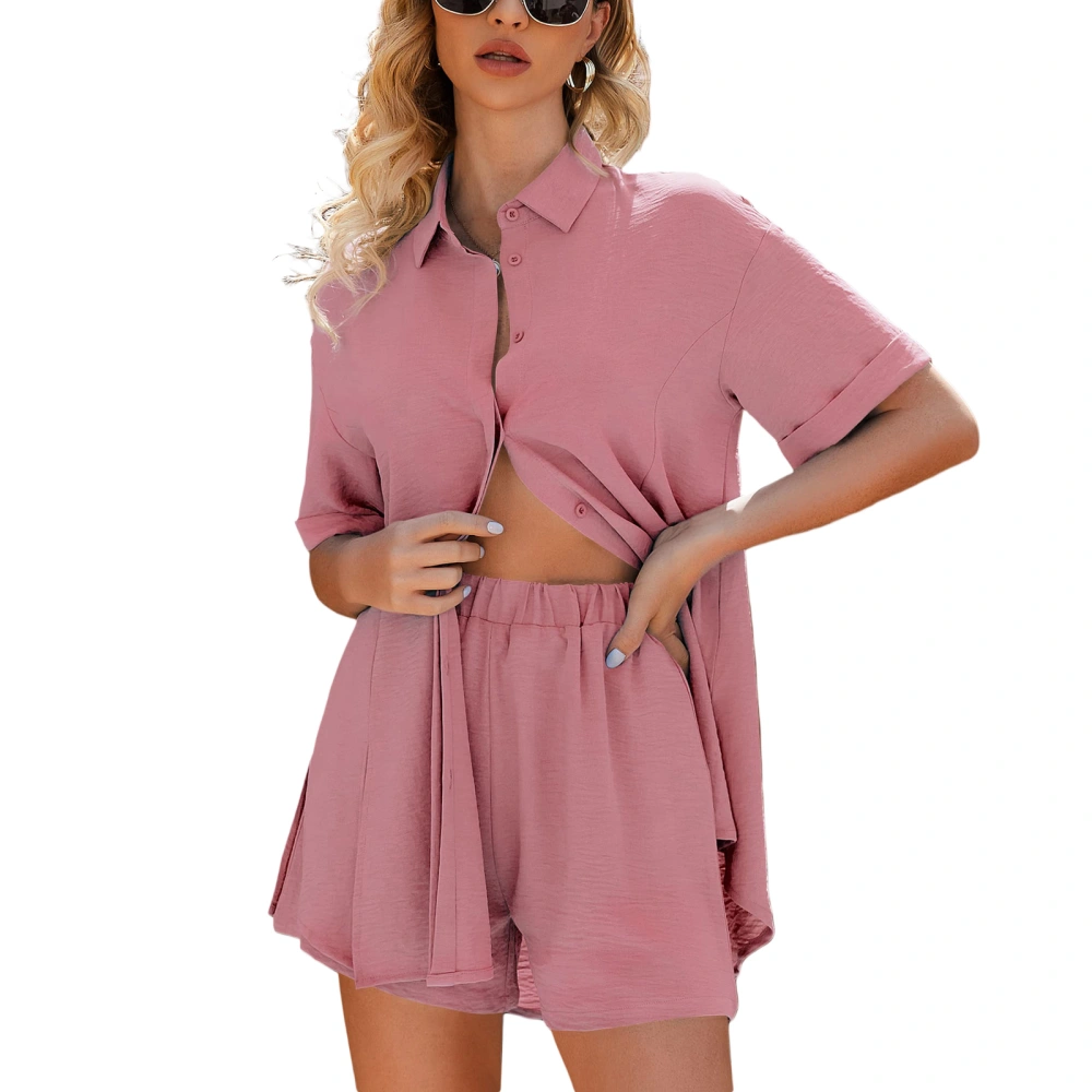 Women 2 Piece Vacation Outfits Short Sleeve Split Shirt + Shorts Set 