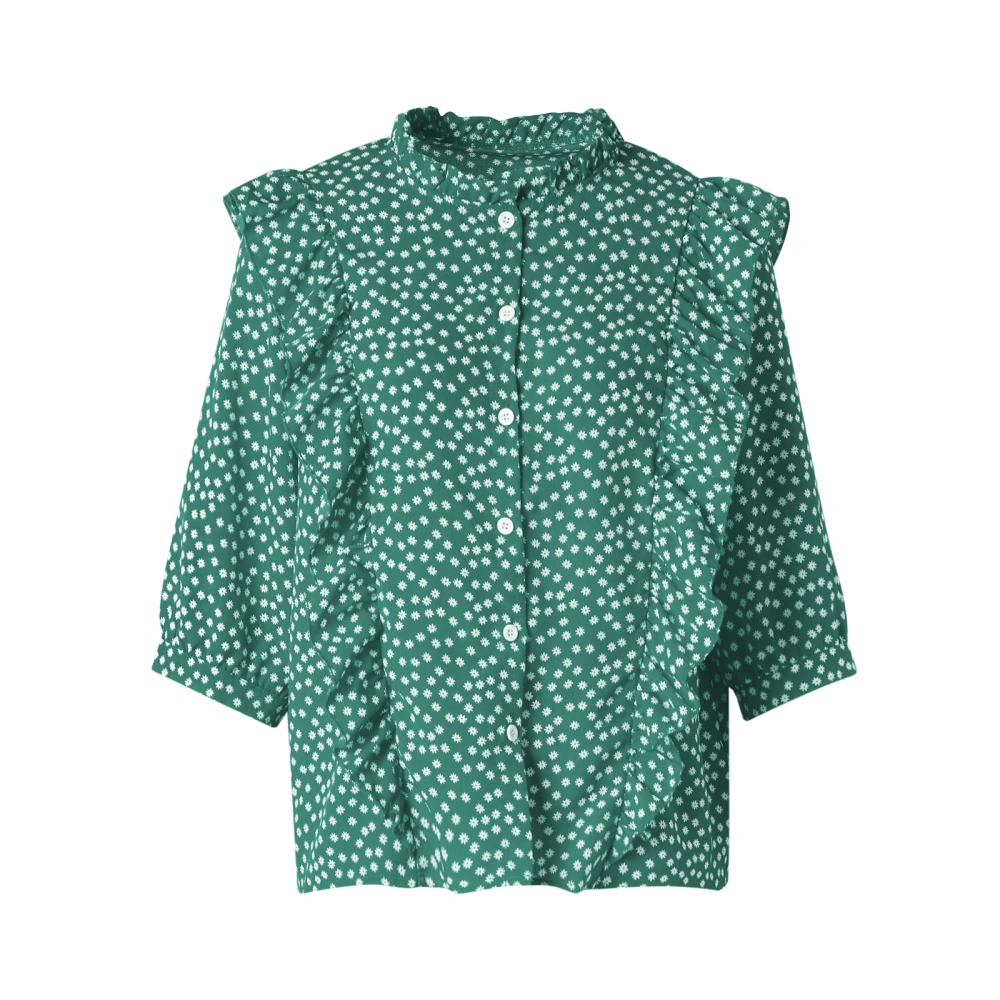 Women Autumn Blouse, Polka Dot Falbala Stand Collar Long Sleeves Shirts