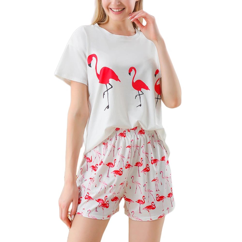 Women Nightwear Set, Short Sleeve Tops and Elastic Waist Shorts