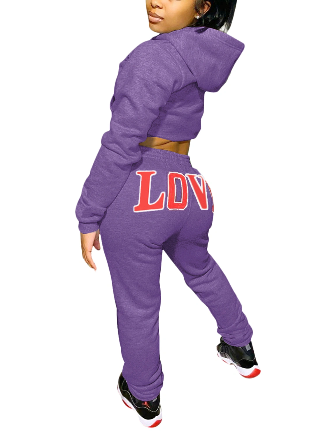 Women Two-piece Clothes Set, Letters Print Hooded Tops and Pants