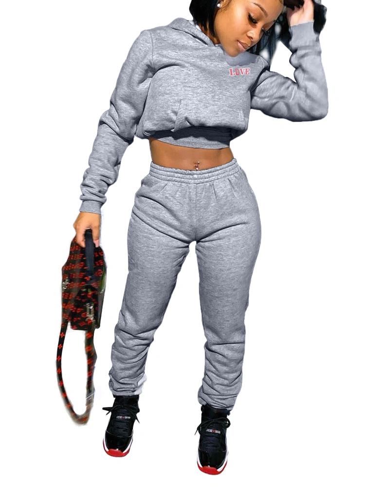 Women Two-piece Clothes Set, Letters Print Hooded Tops and Pants