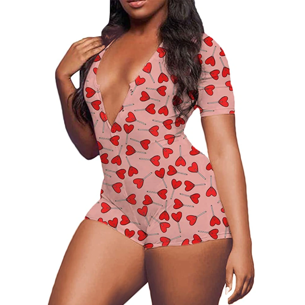 Woman's Sexy Printed Jumpsuit, V-neck Long/Short Sleeve Slim One-piece