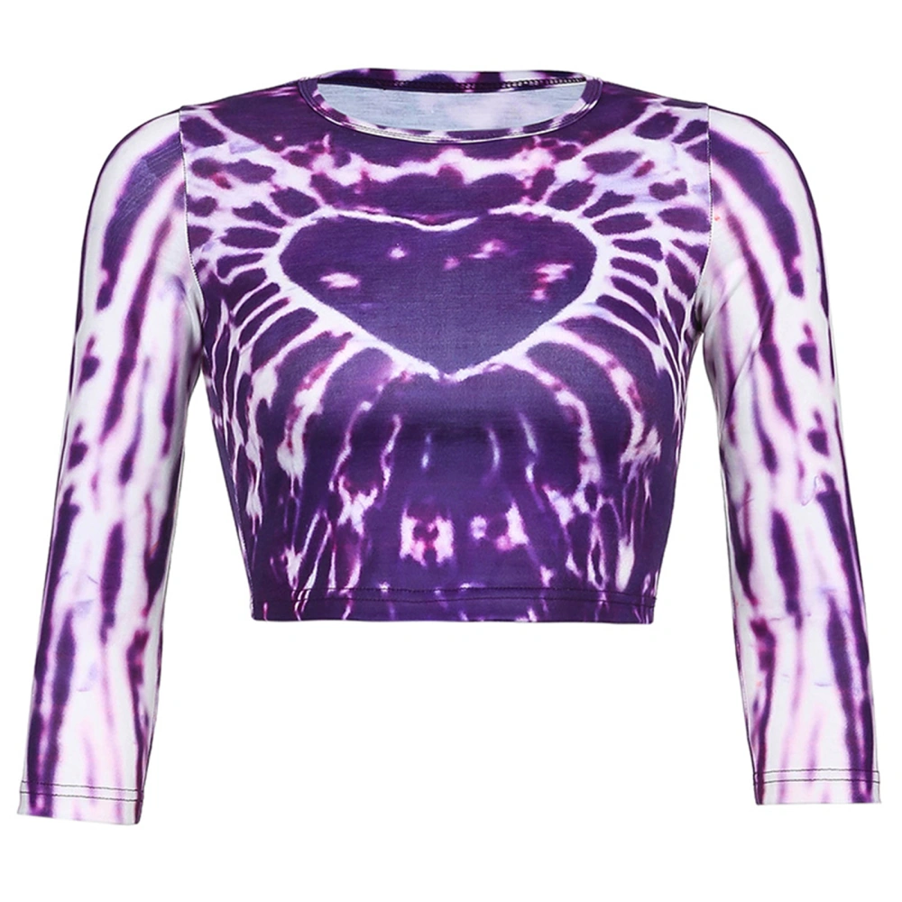 Women’s Heart Tie-dye Printing Exposed Navel Long Sleeve T-shirt