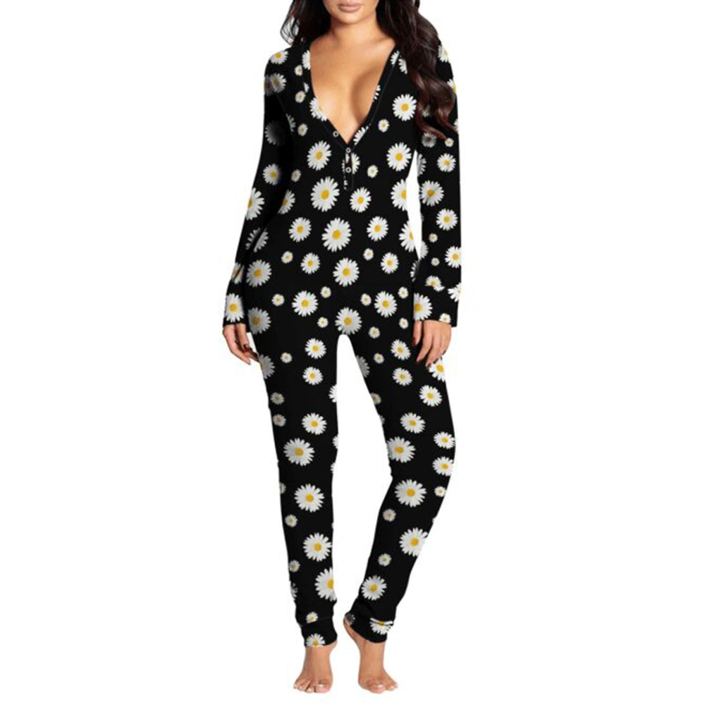 Women's Tight High Waist Jumpsuit, Pattern Printing Button Romper