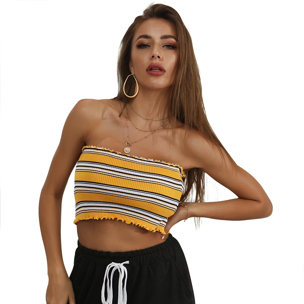 Women’s Stripe Off-the-shoulder Exposed Navel Pullover Tube Tops