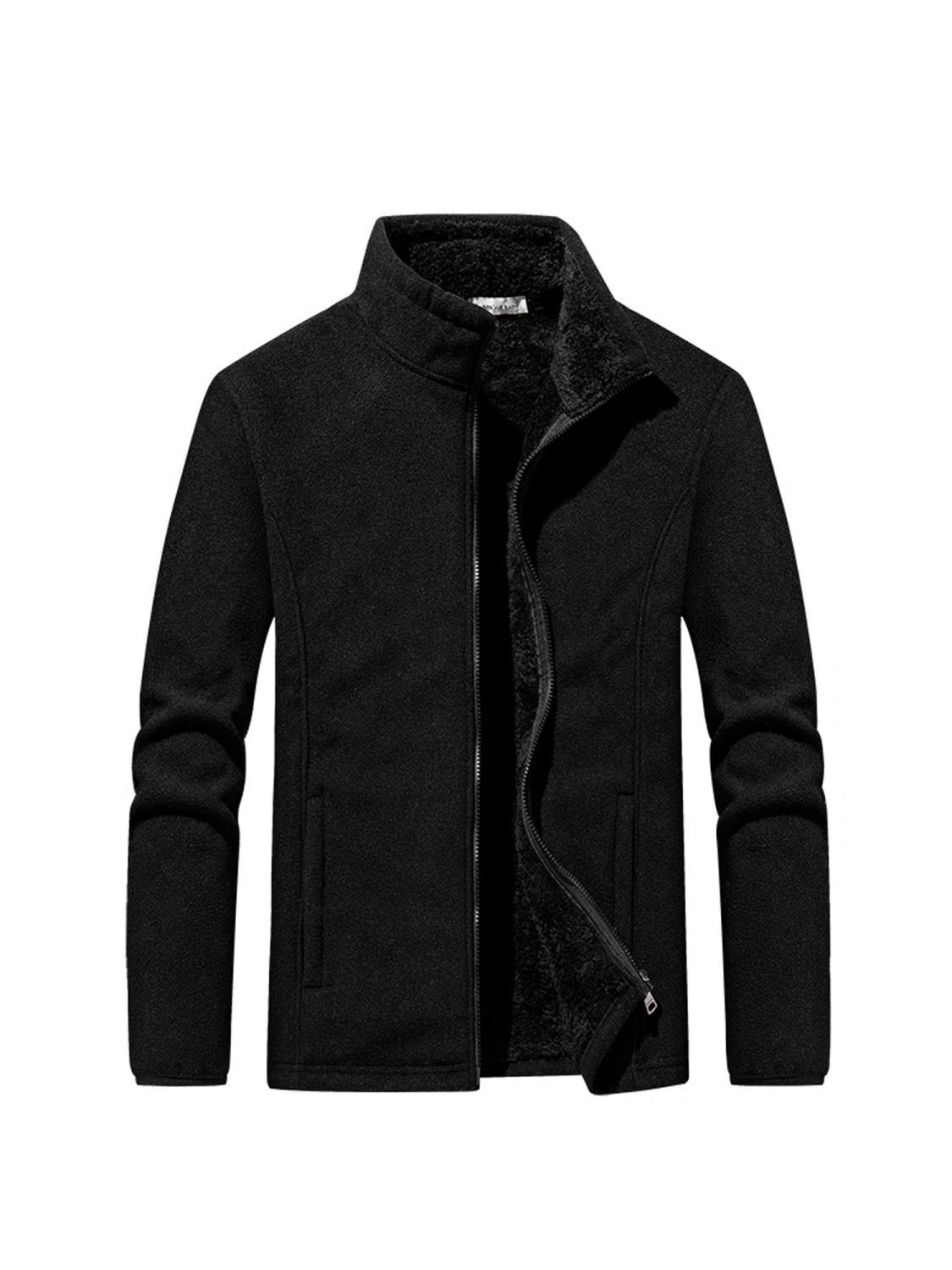 Man's Polar Fleece Jacket, Solid Color Stand Collar Plush Cardigan