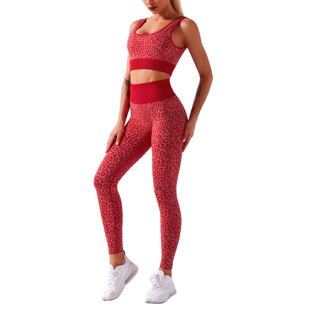 Women's Leopard Printed Yoga Suit, Sports Bra with Long Pants