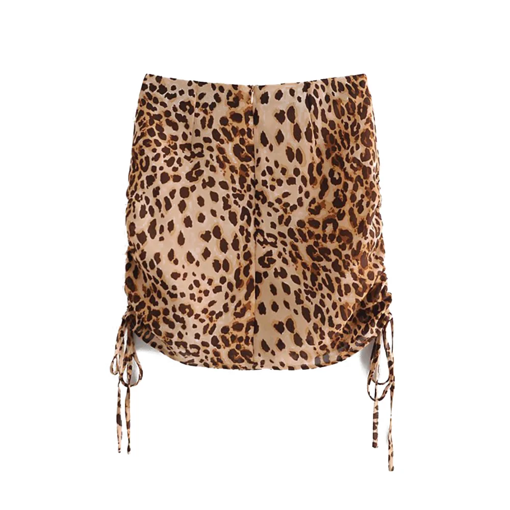 Women Fashion Leopard Drawstring Skirt Stylish Skirt for Ladies