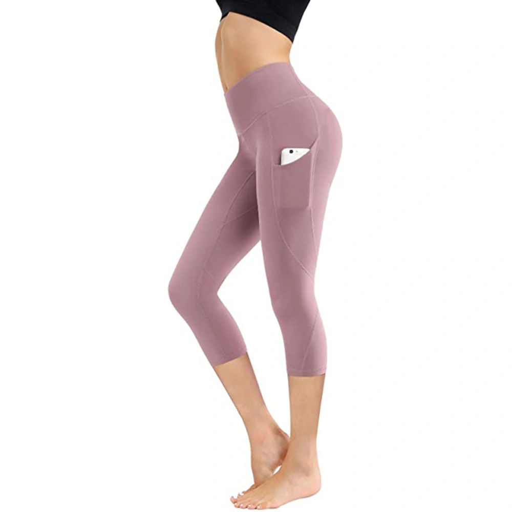 Female Yoga Pants, Solid Color High Waist Cropped Trousers Leggings