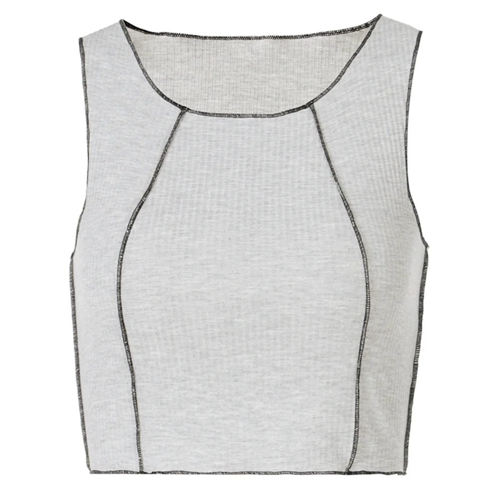 Women Tank Tops, Sleeveless Round Neck Stitching Slim Fit Crop Tops