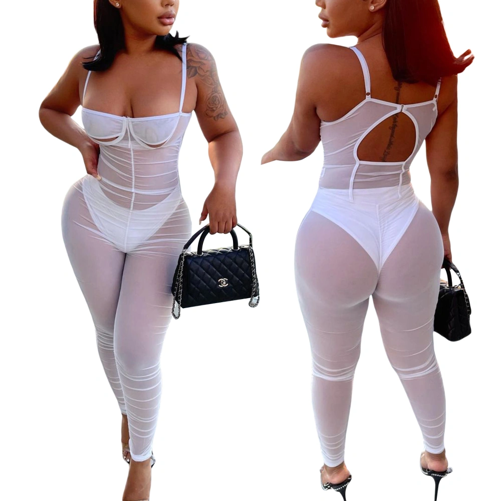 Women Close-fitting Jumpsuit, See-through Sleeveless One-piece