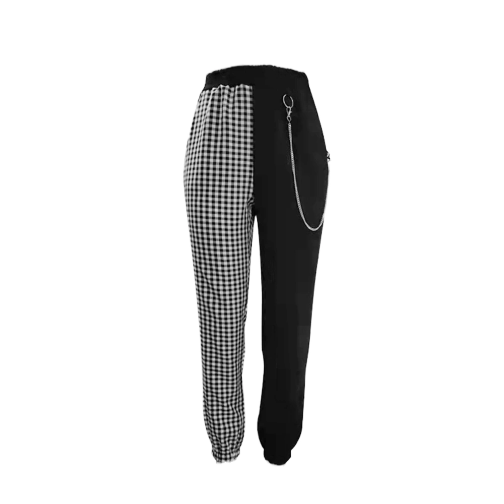 Women Spring Casual Pants, Plaid Match Color High Elastic Waist Slacks