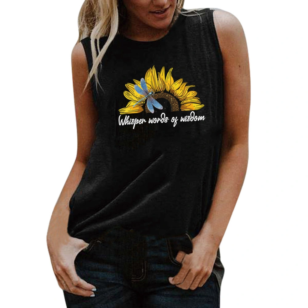 Women Fashion Sleeveless Sunflower Print Tops Stylish Tops for Ladies