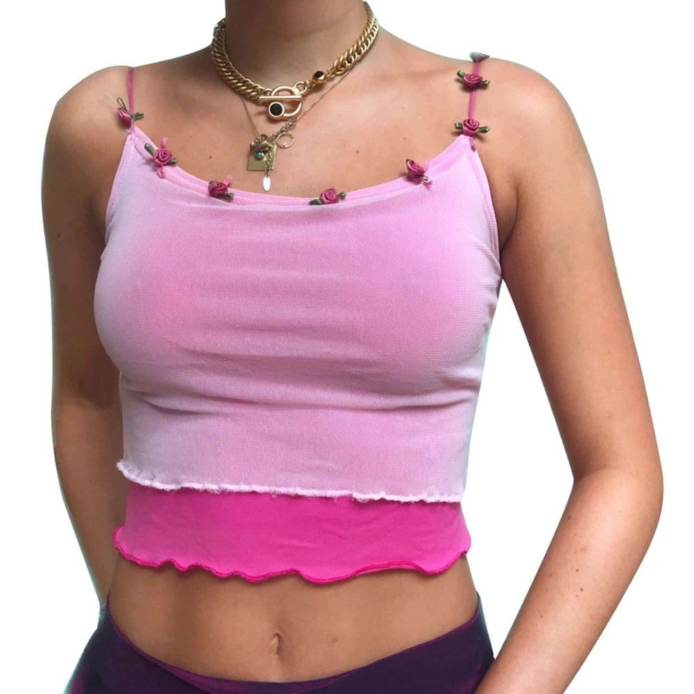 Ladies Midriff-baring Camisole, Flower Decoration Double Layer Top