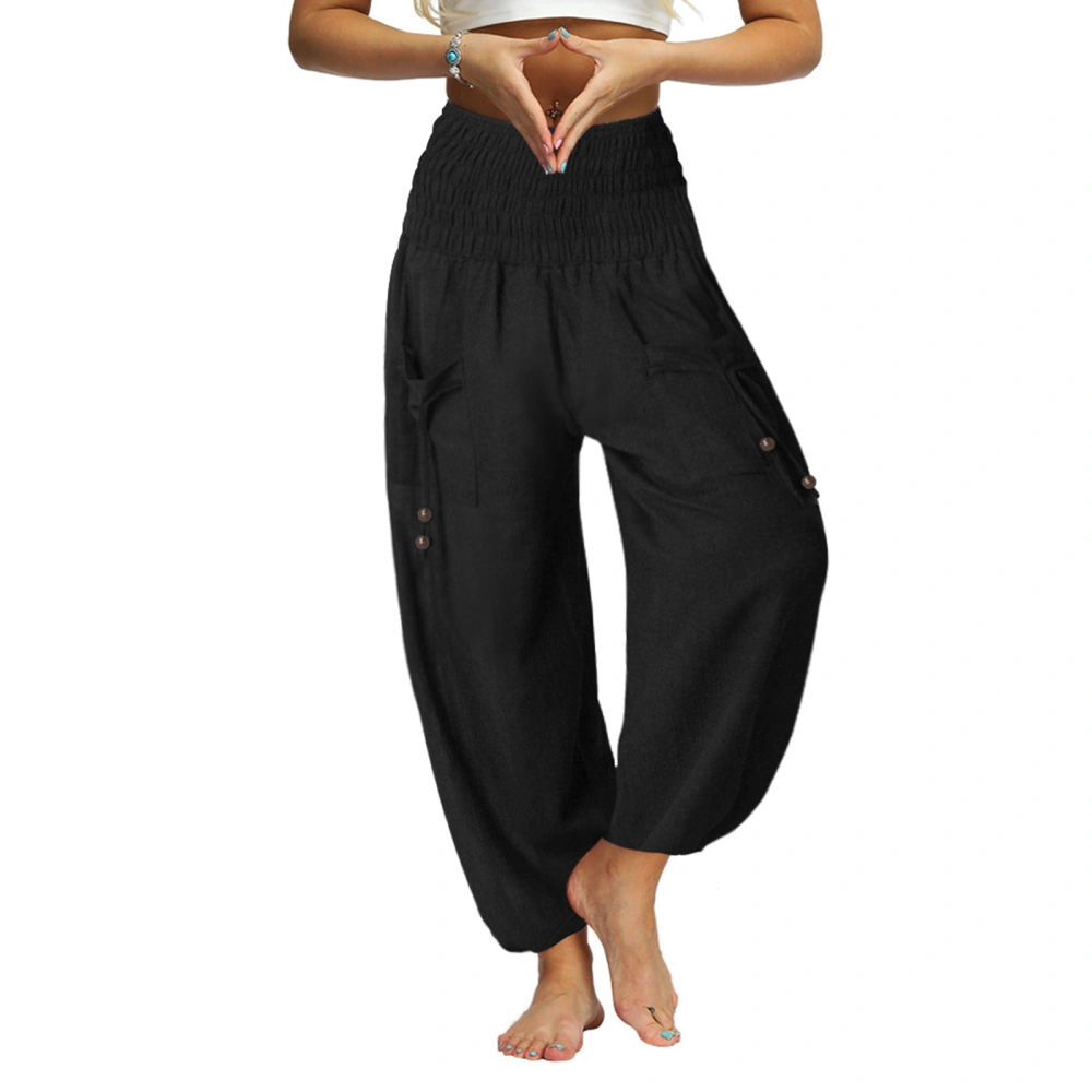 Female Trousers, Solid Color High Waist Long Loose Pants Bloomers