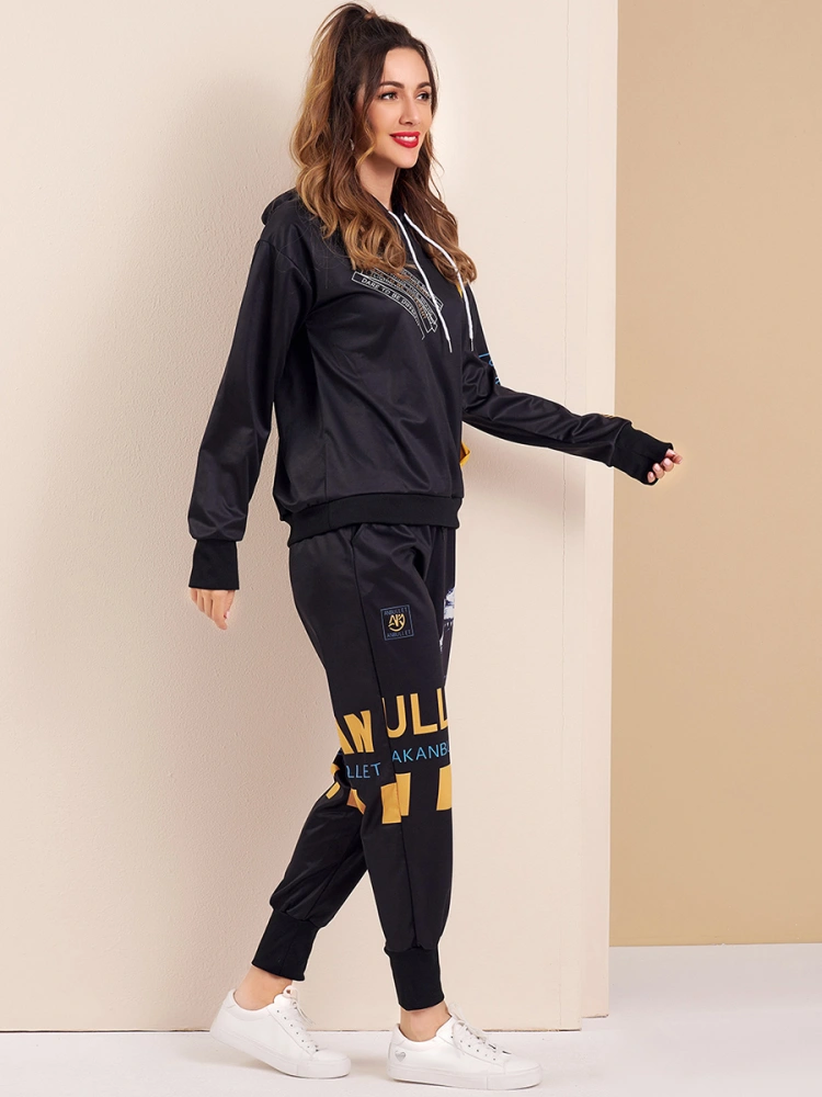 Women’s Printed 2Pcs Casual Suit, Hooded Sweatshirt Tops with Long Pants