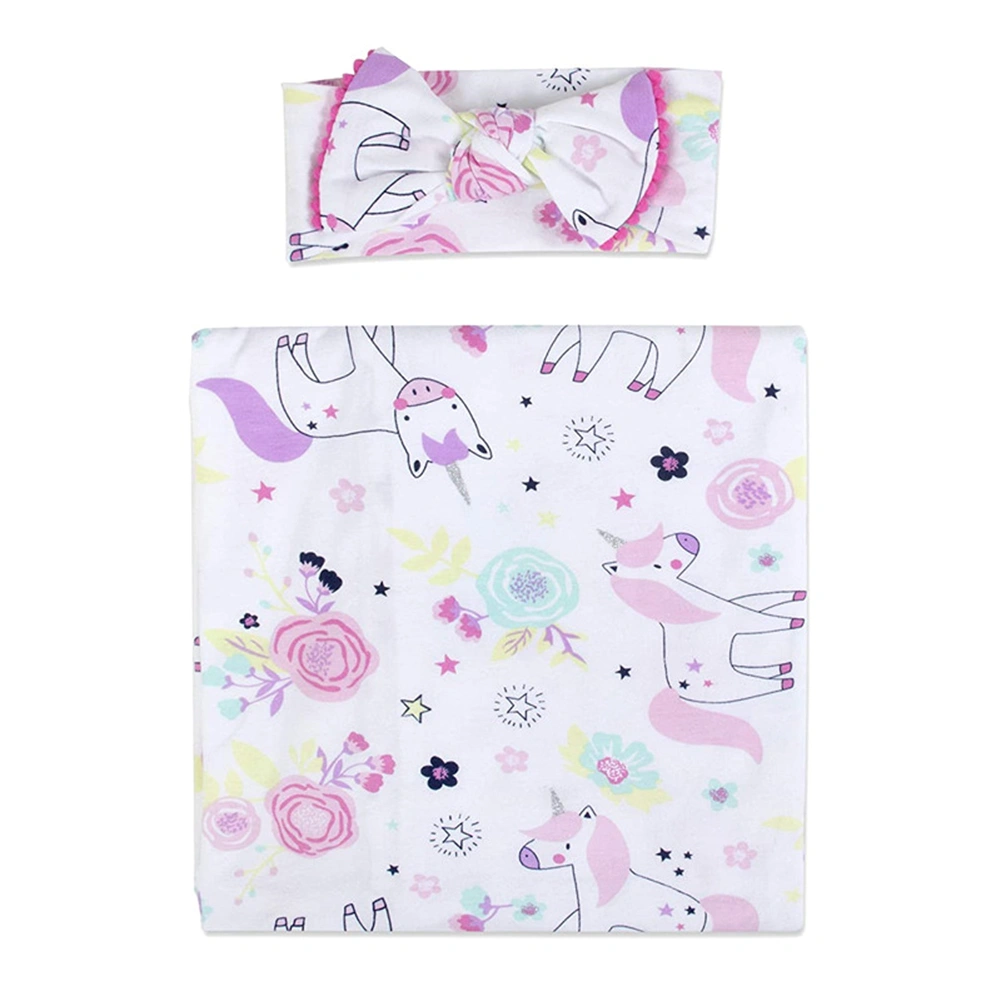 Blanket and Hat Set Floral Print Swaddle Blanket and Cap Infant Accessory