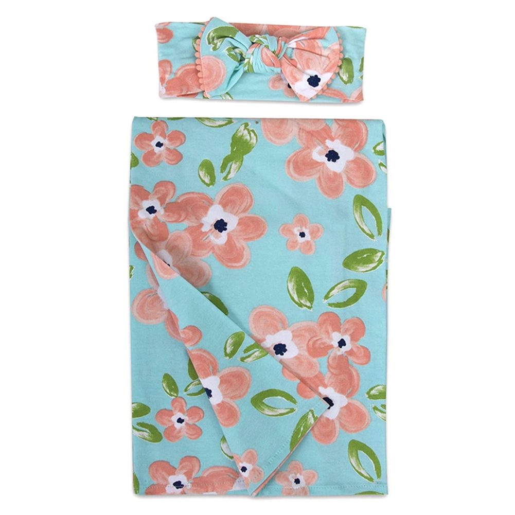 Blanket and Hat Set Floral Print Swaddle Blanket and Cap Infant Accessory