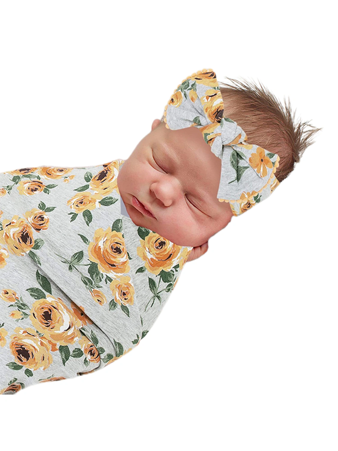 Blanket and Hat Set Floral Print Swaddle Blanket and Cap Infant Accessory