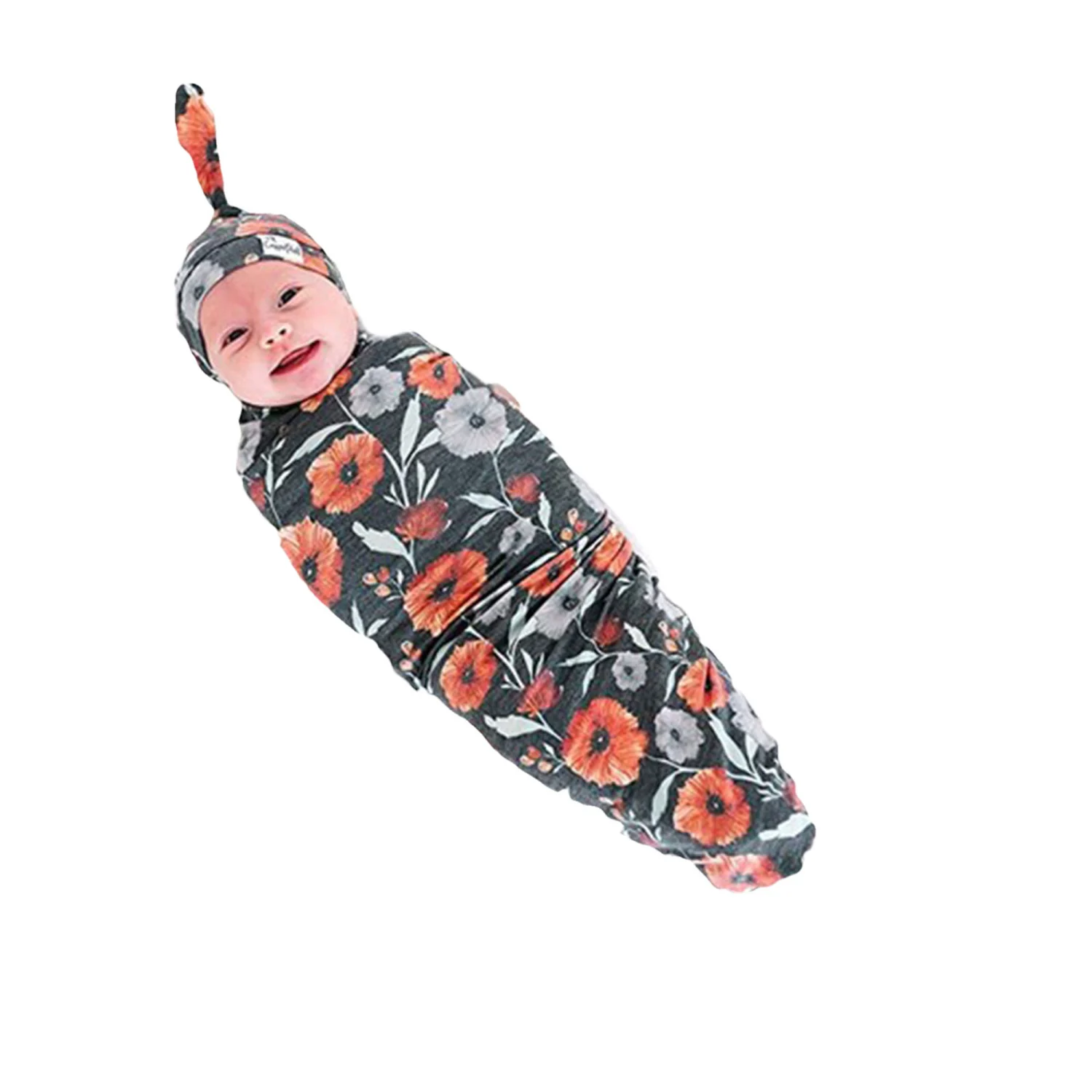 Baby’s Cotton Cartoon Printed Hugging Blanket and Knotted Cap Set