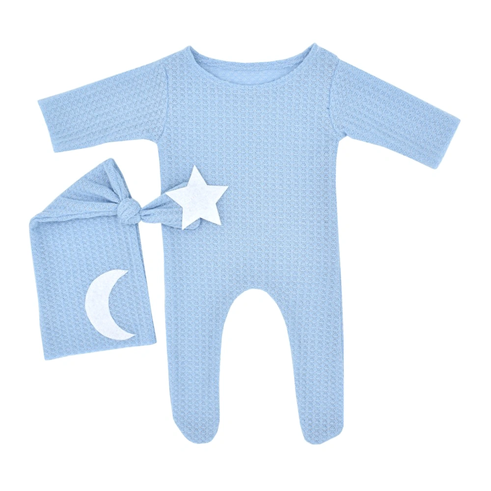 Baby Photography Costume, Star-Moon Footed Romper + Knotted Hat