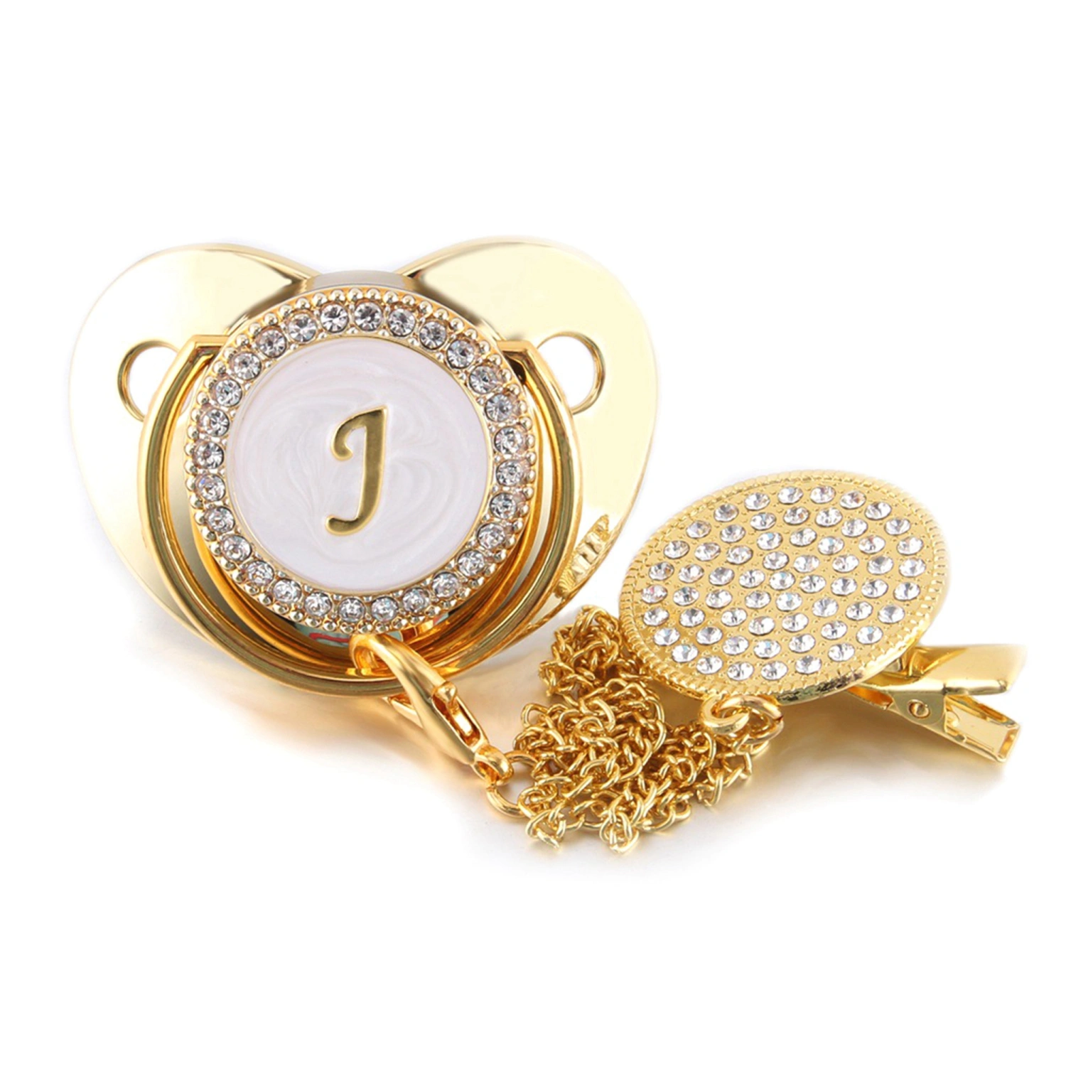 Gold A-Z Initial Letters Baby Pacifier with Clips and Anti-dust Cover