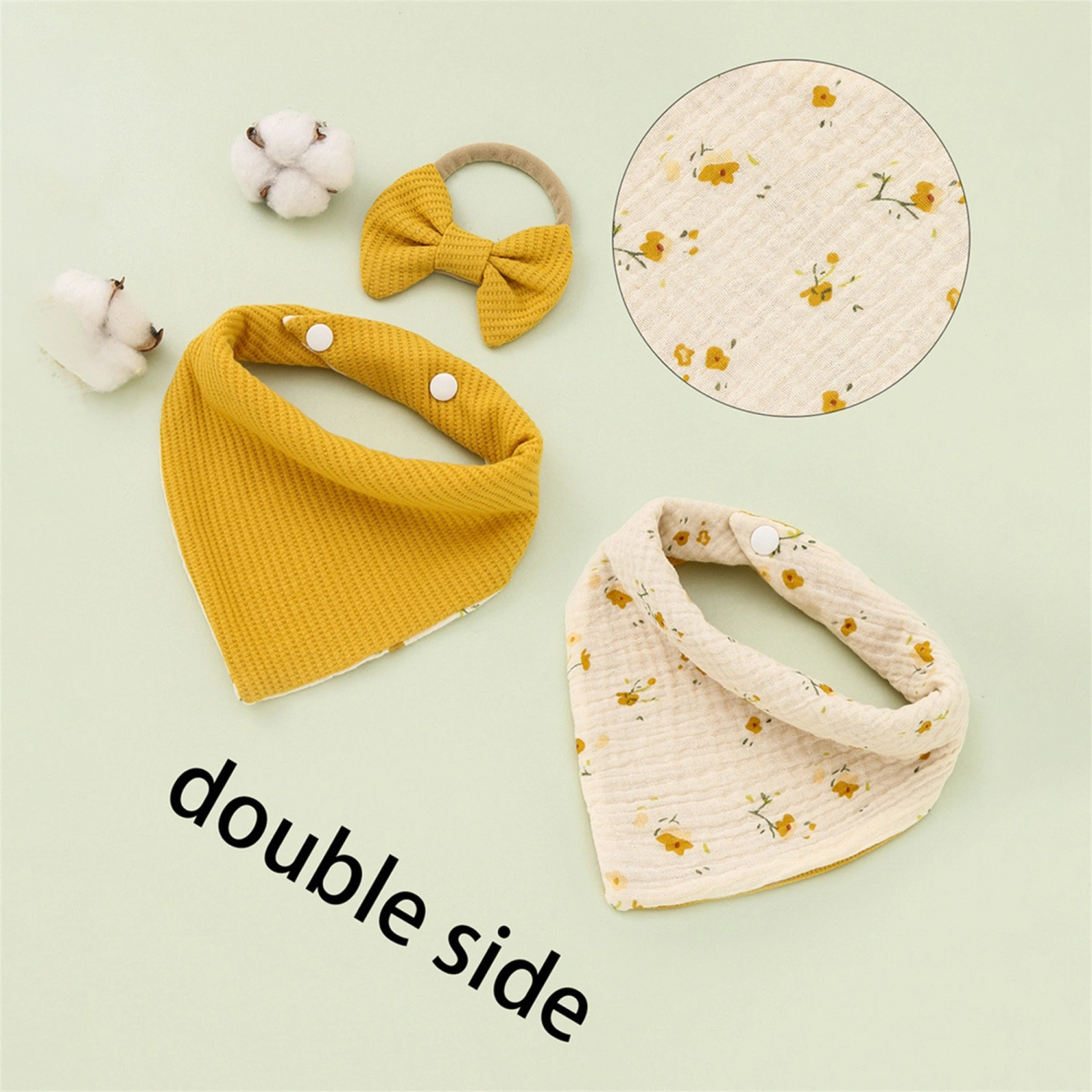 Baby Girls Bib and Bowknot Headdress, Double Side Saliva Towel 