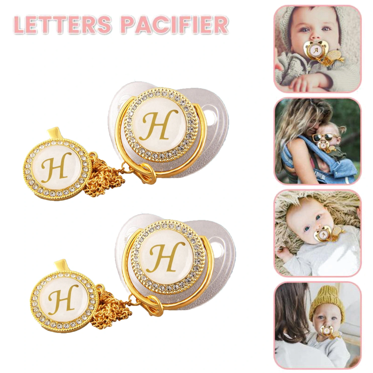Baby Sleep Pacifier with Dust Cover, Chain Letters Care Accessory
