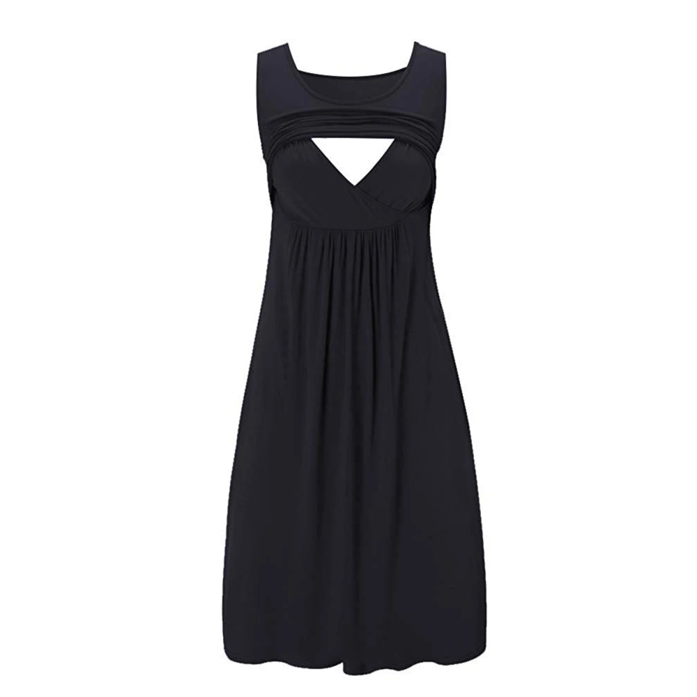 Women Nursing Dress, Sleeveless/Short Sleeve Patchwork A-line Dress