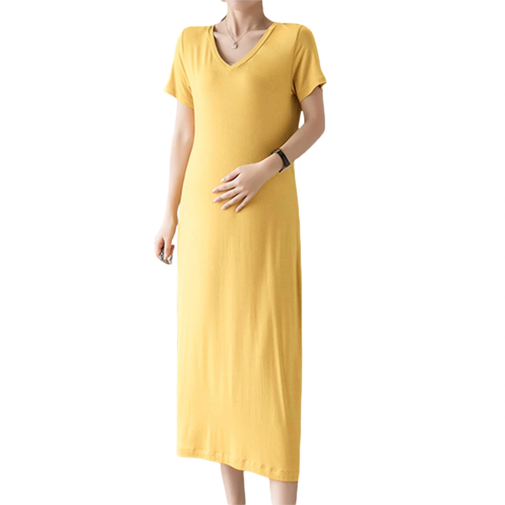 Pregnant Woman Solid Color Dress V-Neck Short Sleeve Midi Dress