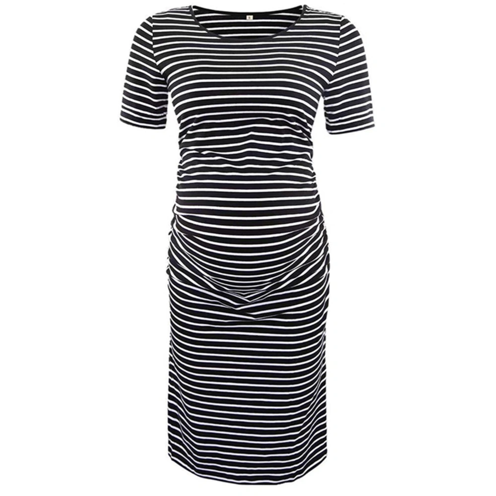 Women Maternity Dress, Short Sleeve Crew Neck Striped Midi Dress