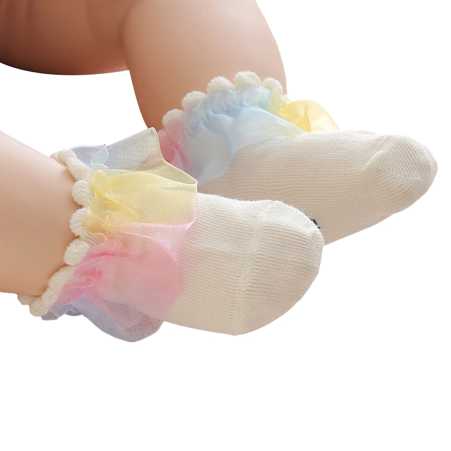 Toddler Baby Girl Frilly Socks Soft Cotton Socks Tie-dye Ruffle Socks