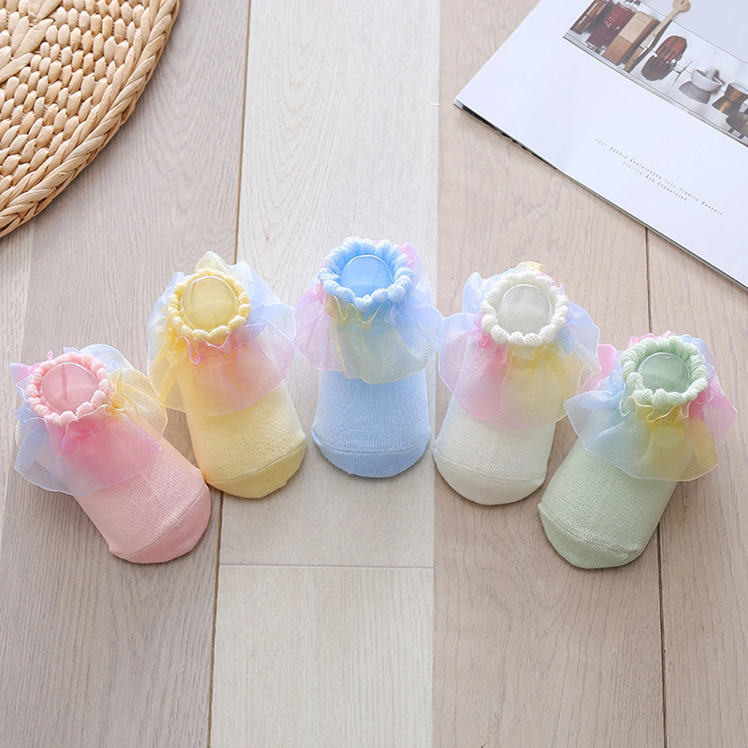 Toddler Baby Girl Frilly Socks Soft Cotton Socks Tie-dye Ruffle Socks