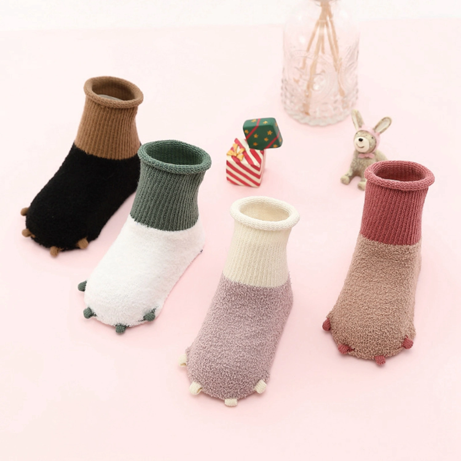 Baby Socks for Girls & Boys Toddler Plush Patchwork Cute Claw Socks
