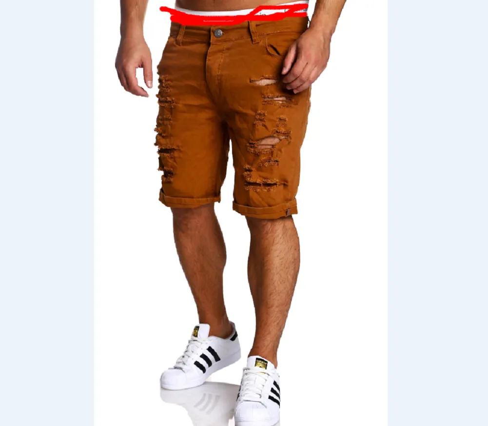 Male Skinny Denim Pants, Straight Destroyed Ripped Knee Length Jeans