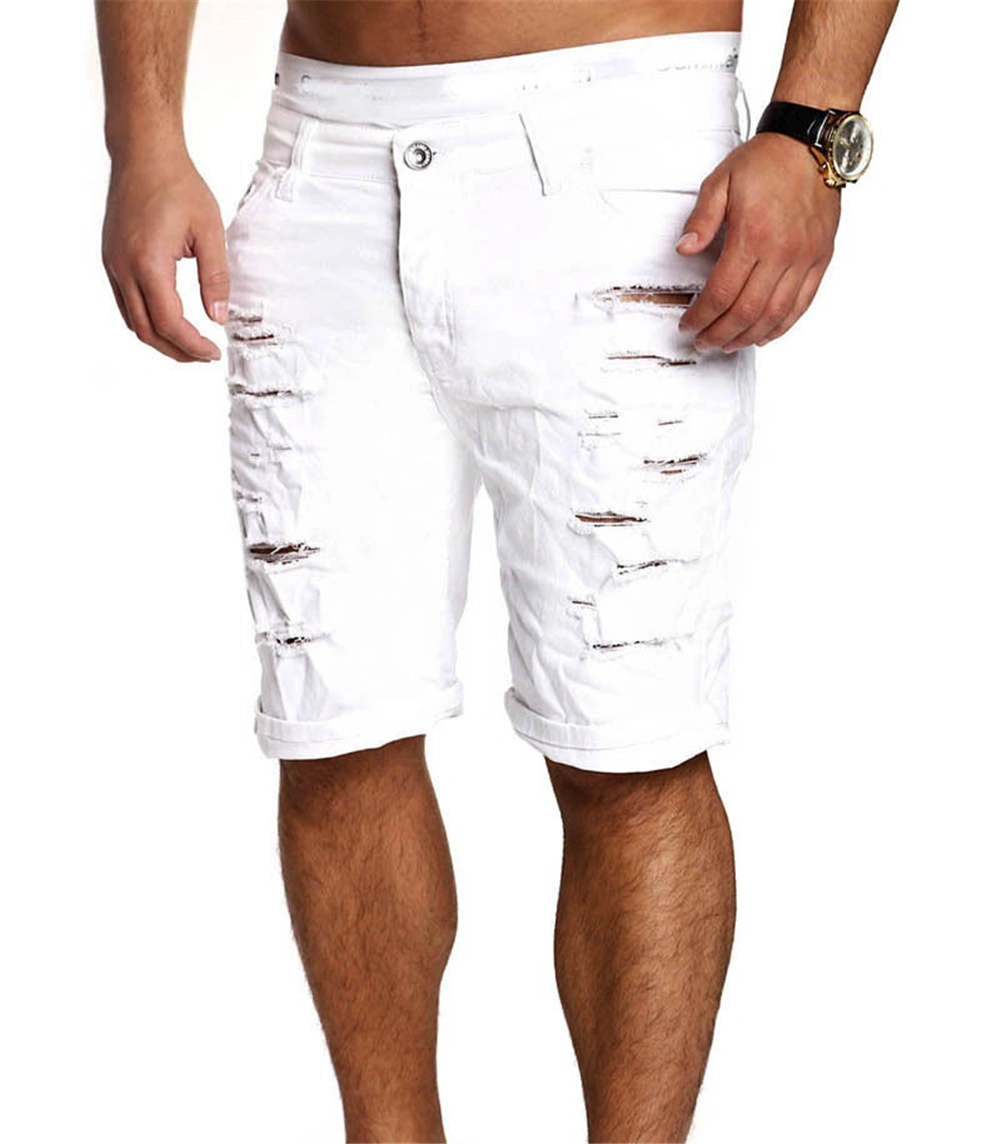 Male Skinny Denim Pants, Straight Destroyed Ripped Knee Length Jeans